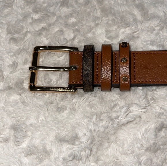 MICHAEL Michael Kors Signature Brown & Gold Square buckle Belt New with tags L main image 12
